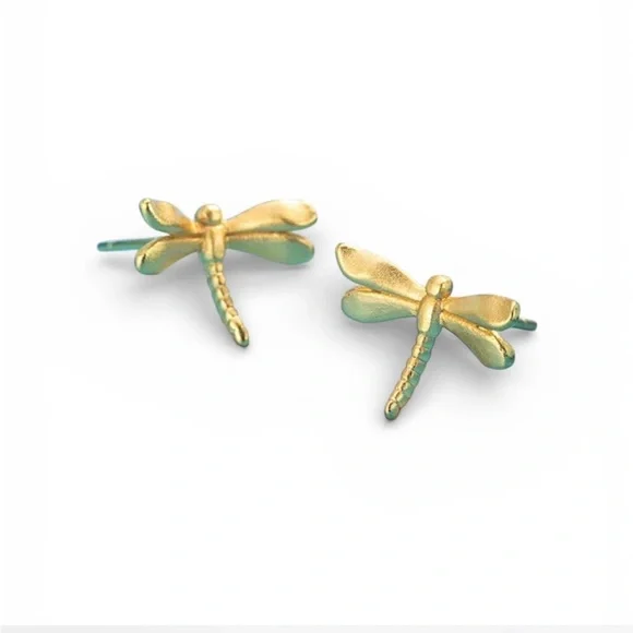 Gold Dragonfly Stud Earrings - Picture 2 of 2
